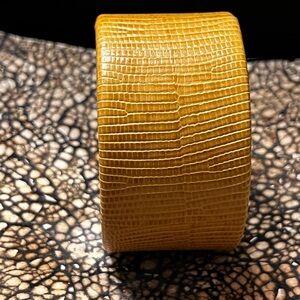 Brahmin Yellow Snake Engraved Leather Cuff Bracelet